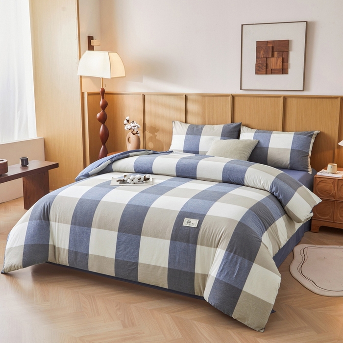 91家纺网 家纺一手货源 找家纺 猎鹿人家纺 2025新款A类水洗棉可拆洗新疆棉花冬被 蓝灰大格