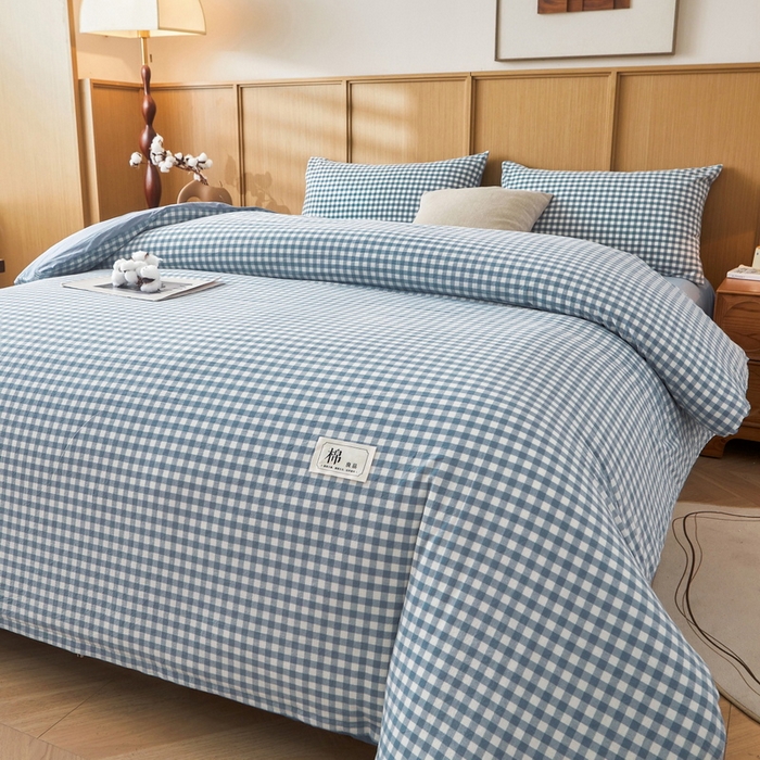 91家纺网 家纺一手货源 找家纺 猎鹿人家纺 2025新款A类水洗棉可拆洗新疆棉花冬被 蓝小格