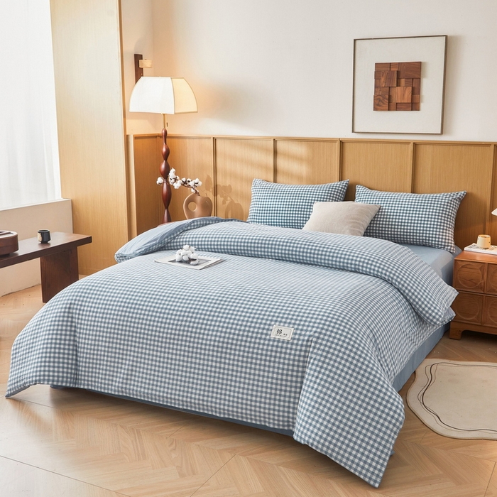 91家纺网 家纺一手货源 找家纺 猎鹿人家纺 2025新款A类水洗棉可拆洗新疆棉花冬被 蓝小格