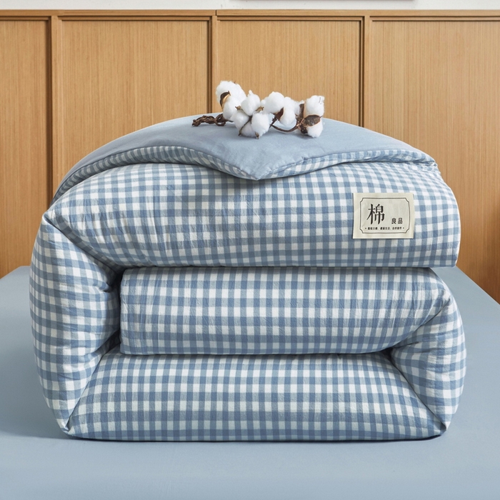 91家纺网 家纺一手货源 找家纺 猎鹿人家纺 2025新款A类水洗棉可拆洗新疆棉花冬被 蓝小格