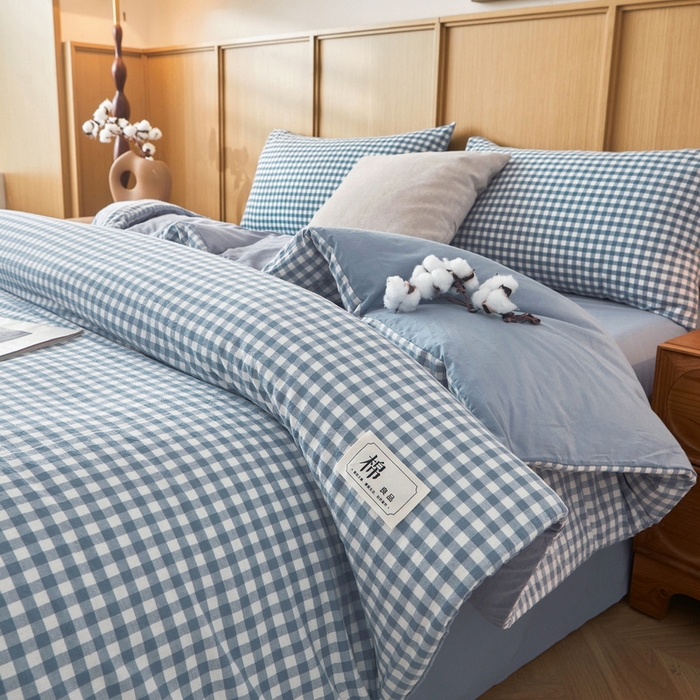 91家纺网 家纺一手货源 找家纺 猎鹿人家纺 2025新款A类水洗棉可拆洗新疆棉花冬被 蓝小格