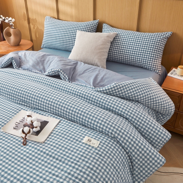 91家纺网 家纺一手货源 找家纺 猎鹿人家纺 2025新款A类水洗棉可拆洗新疆棉花冬被 蓝小格