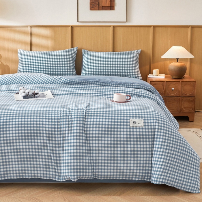 91家纺网 家纺一手货源 找家纺 猎鹿人家纺 2025新款A类水洗棉可拆洗新疆棉花冬被 蓝小格