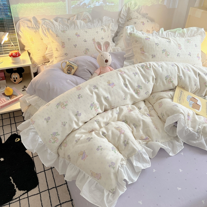 91家纺网 家纺一手货源 找家纺 （总）六巷胡同 2026春夏新款韩式INS减龄花边款全棉卡通四件套