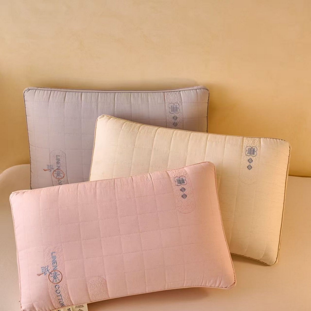 帝诺妮枕芯坊 2025新款锦麻刺绣羽丝枕枕头枕芯 灰色