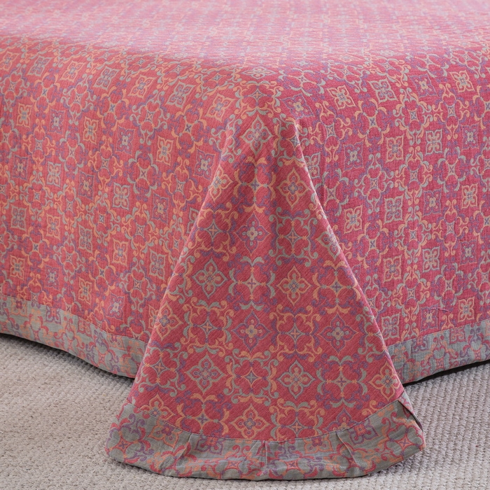 91家纺网 家纺一手货源 找家纺 （总）仰望棉麻双层纱供应链 2025新款全棉色织提花四件套-四叶草纽扣款