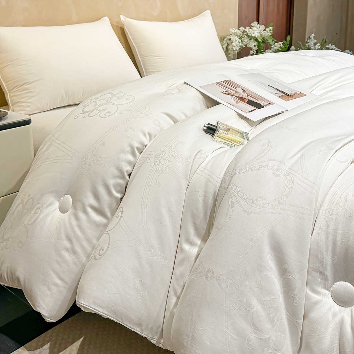 壹张床 2025新款全棉40支大提花大豆被保暖冬被家用被子被芯春秋被冬被学生被 雅芙-白