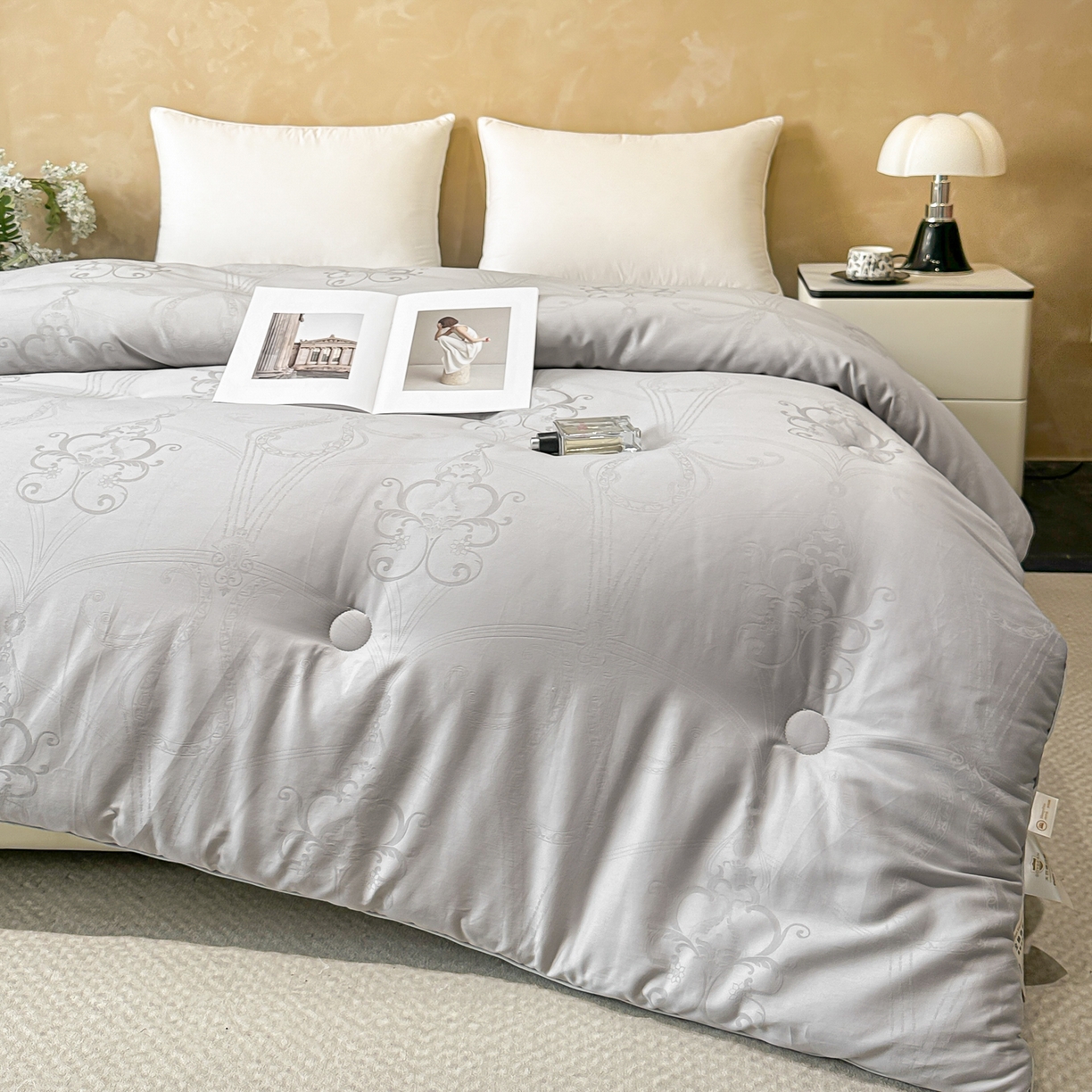 91家纺网 家纺一手货源 找家纺 壹张床 2025新款全棉40支大提花大豆被保暖冬被家用被子被芯春秋被冬被学生被 雅芙-灰