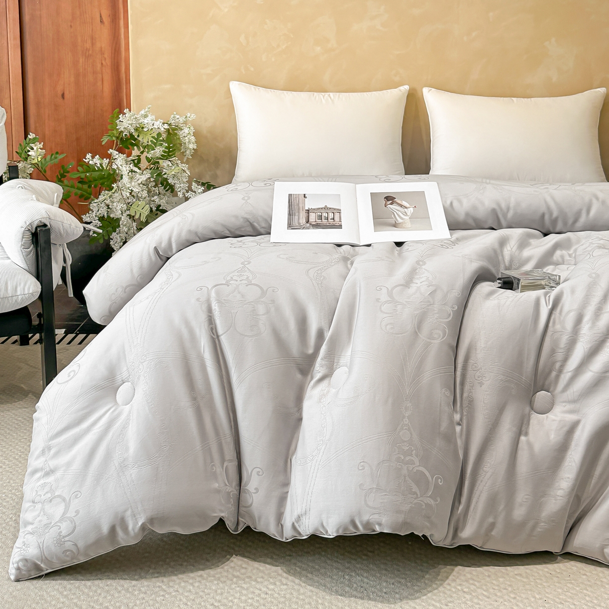 91家纺网 家纺一手货源 找家纺 壹张床 2025新款全棉40支大提花大豆被保暖冬被家用被子被芯春秋被冬被学生被 雅芙-灰