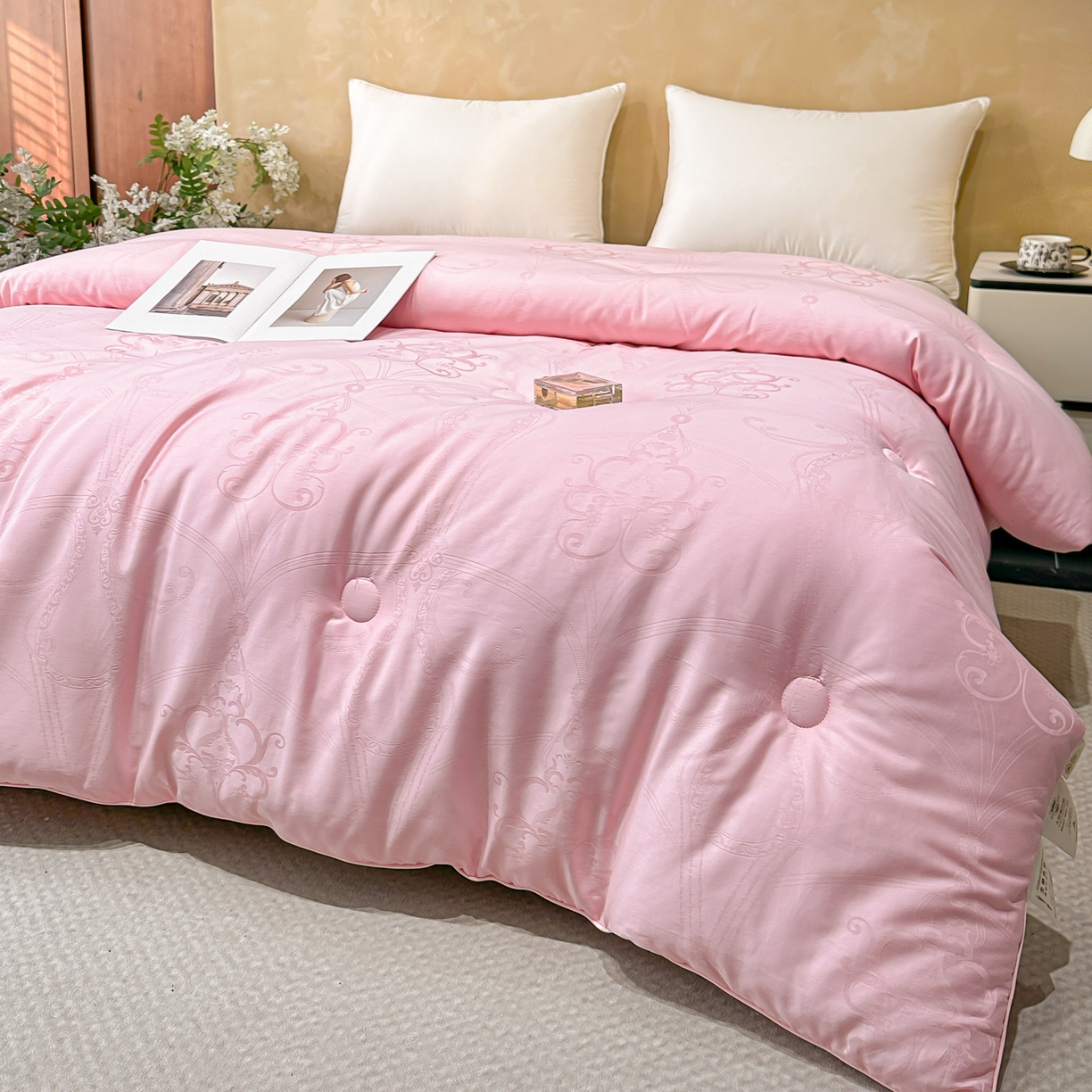 91家纺网 家纺一手货源 找家纺 壹张床 2025新款全棉40支大提花大豆被保暖冬被家用被子被芯春秋被冬被学生被 雅芙-玉