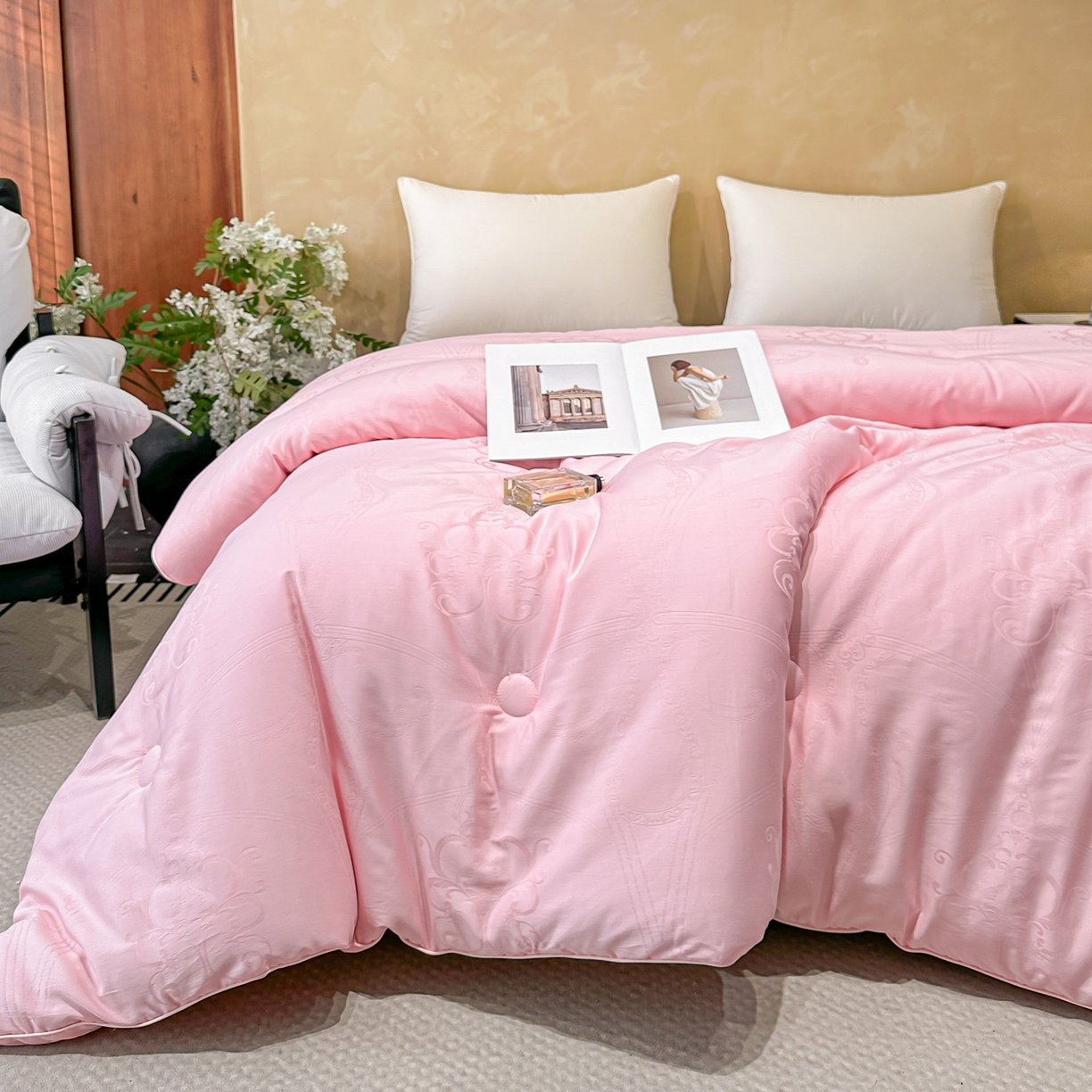 91家纺网 家纺一手货源 找家纺 壹张床 2025新款全棉40支大提花大豆被保暖冬被家用被子被芯春秋被冬被学生被 雅芙-玉