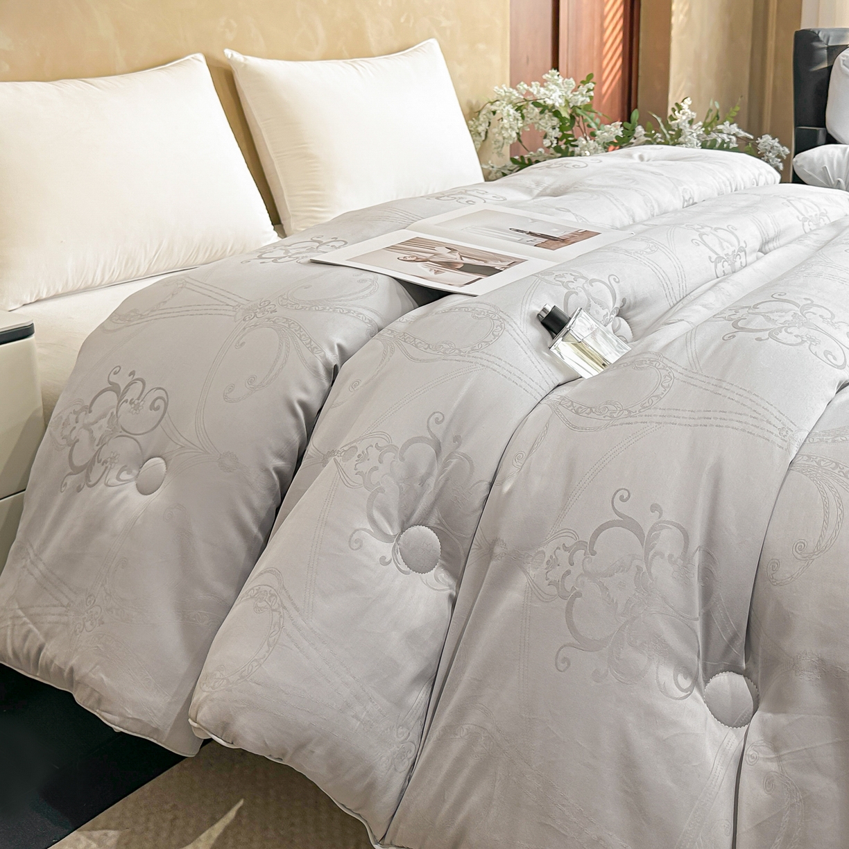 壹张床 2025新款全棉40支大提花大豆被保暖冬被家用被子被芯春秋被冬被学生被 雅芙-灰