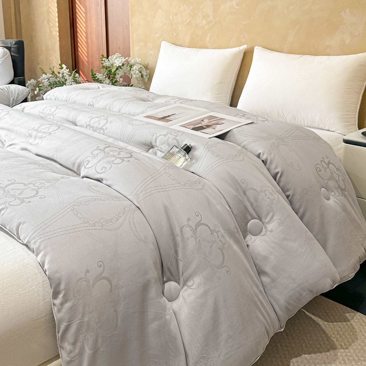 91家纺网 家纺一手货源 找家纺 壹张床 2025新款全棉40支大提花大豆被保暖冬被家用被子被芯春秋被冬被学生被 雅芙-灰