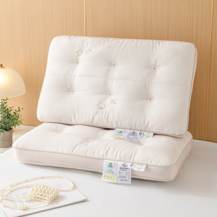 仁宇枕业 2025新款新品彩色棉花朵枕头枕芯 彩色棉花朵枕-米色