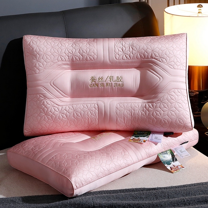 91家纺网 家纺一手货源 找家纺 仁宇枕业 2025新款新品大红婚庆莱赛尔蚕丝乳胶功能枕头枕芯大豆乳胶枕头枕芯 蚕丝乳胶枕-粉色磨毛款