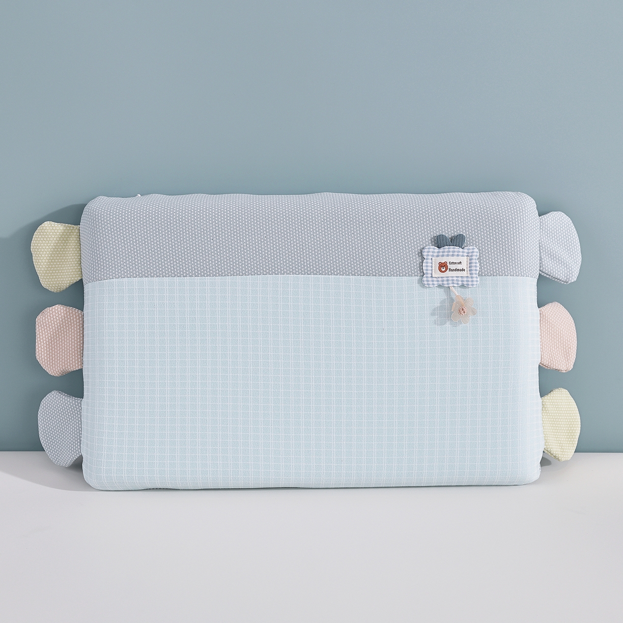 仁宇枕业 2025新款新品亲肤暖绒礼物熊儿童安抚记忆枕头枕芯 暖绒礼物熊安抚枕-蓝色