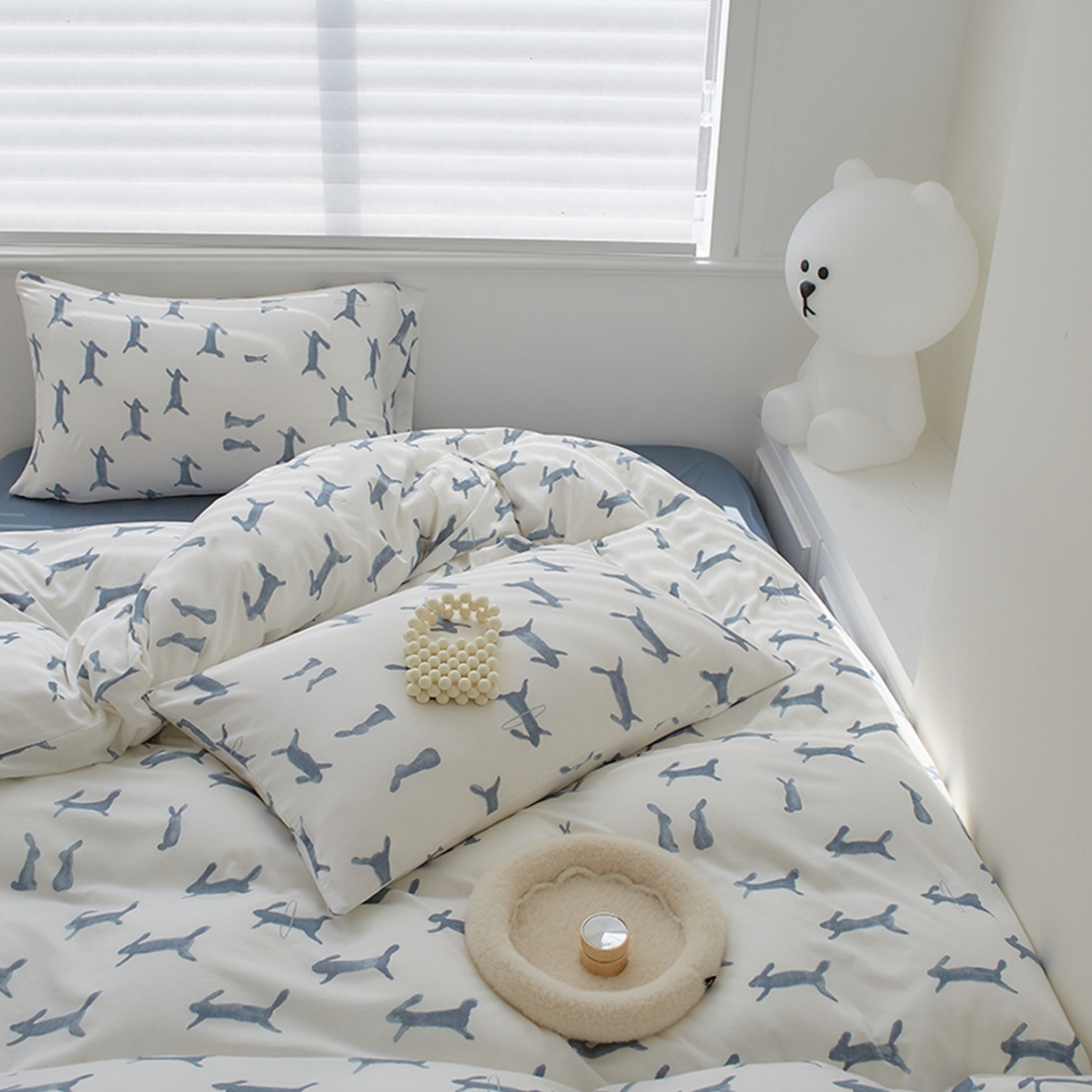 91家纺网 家纺一手货源 找家纺 爱丽丝 2026新款全棉针织四件套 奔奔兔-蓝