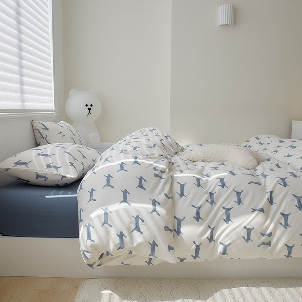 91家纺网 家纺一手货源 找家纺 爱丽丝 2026新款全棉针织四件套 奔奔兔-蓝