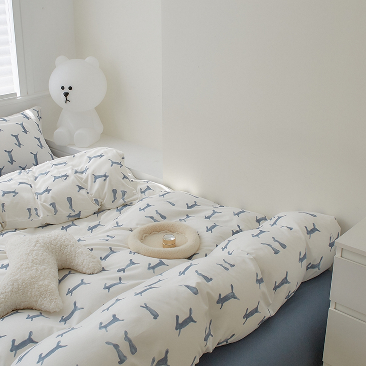 91家纺网 家纺一手货源 找家纺 爱丽丝 2026新款全棉针织四件套 奔奔兔-蓝