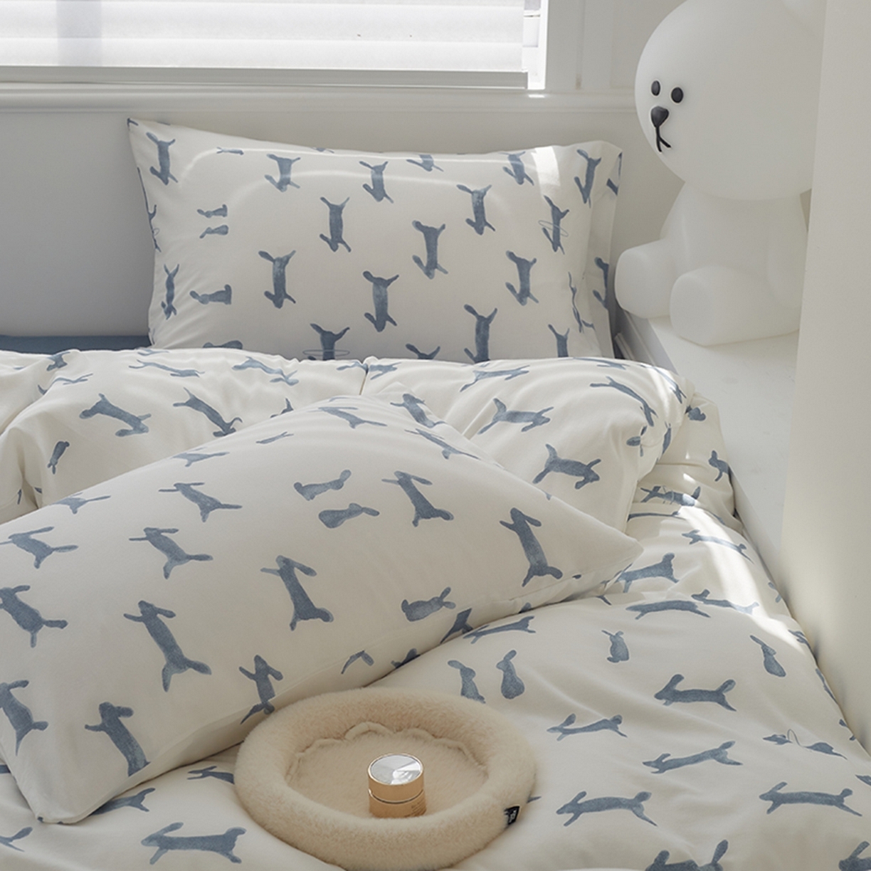 91家纺网 家纺一手货源 找家纺 爱丽丝 2026新款全棉针织四件套 奔奔兔-蓝