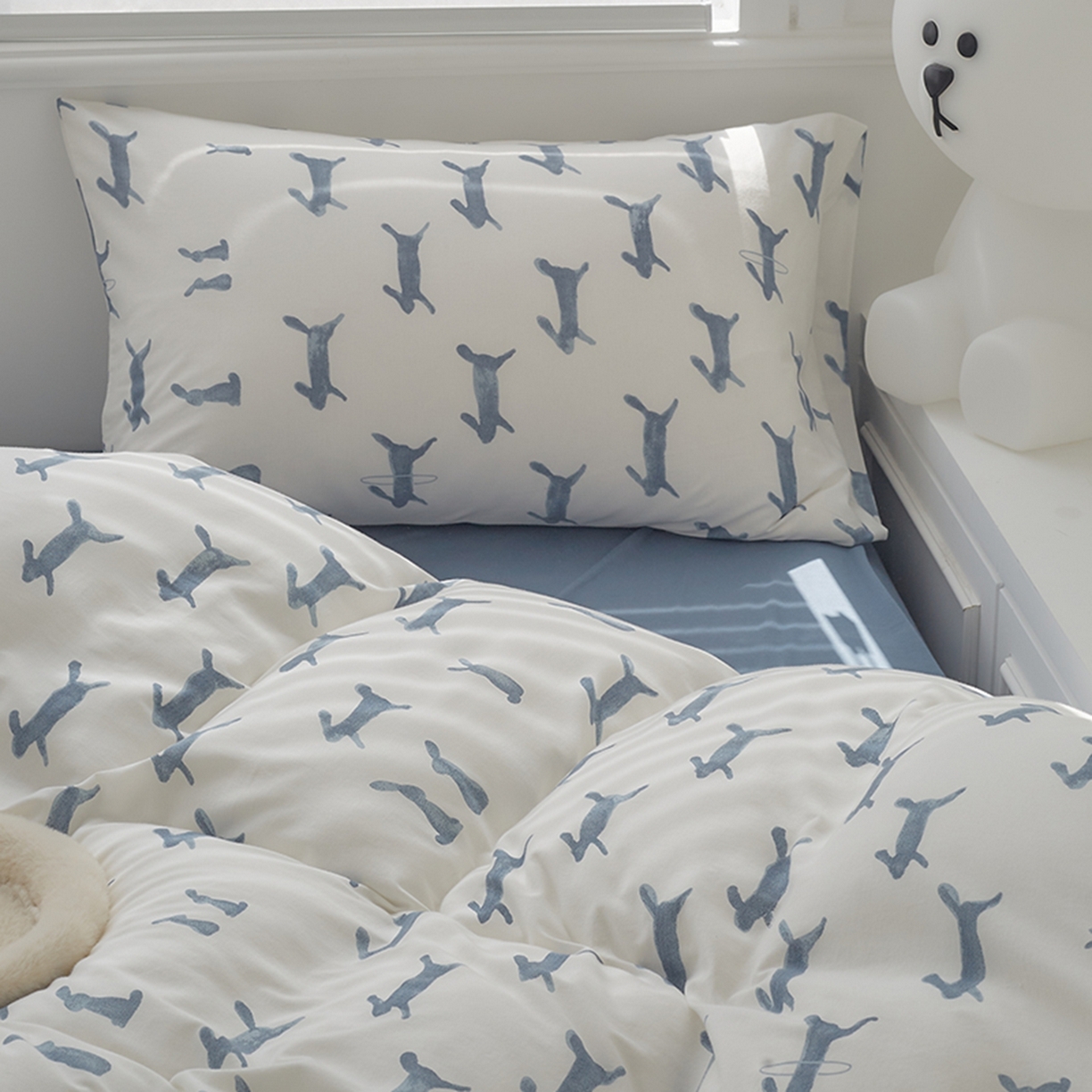 91家纺网 家纺一手货源 找家纺 爱丽丝 2026新款全棉针织四件套 奔奔兔-蓝