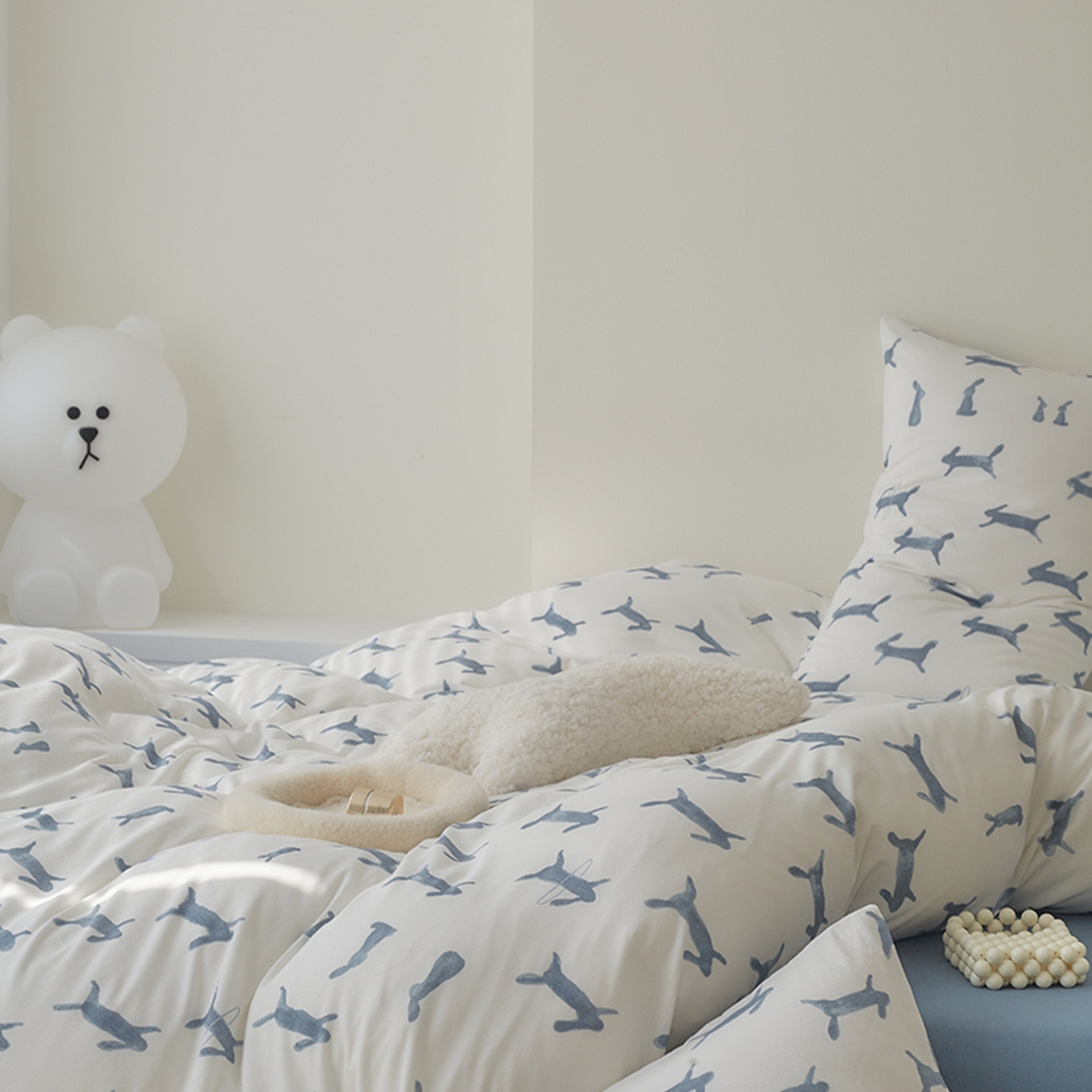 91家纺网 家纺一手货源 找家纺 爱丽丝 2026新款全棉针织四件套 奔奔兔-蓝