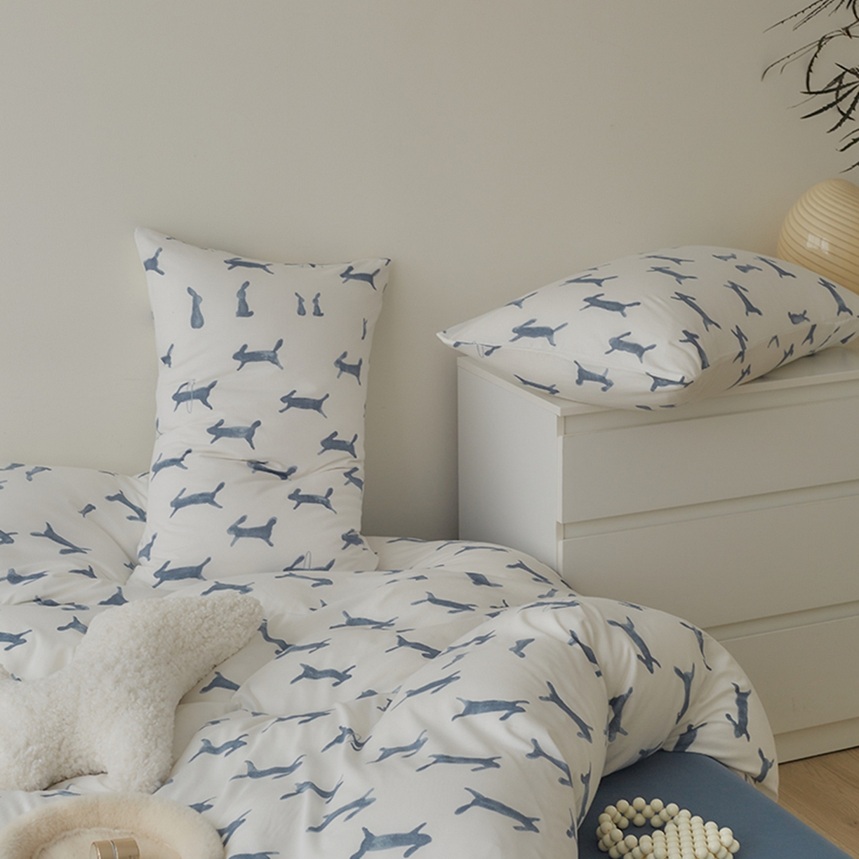 91家纺网 家纺一手货源 找家纺 爱丽丝 2026新款全棉针织四件套 奔奔兔-蓝