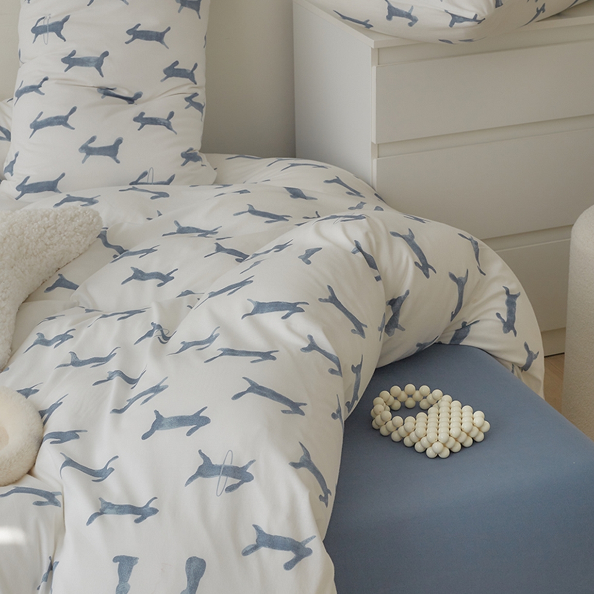 91家纺网 家纺一手货源 找家纺 爱丽丝 2026新款全棉针织四件套 奔奔兔-蓝