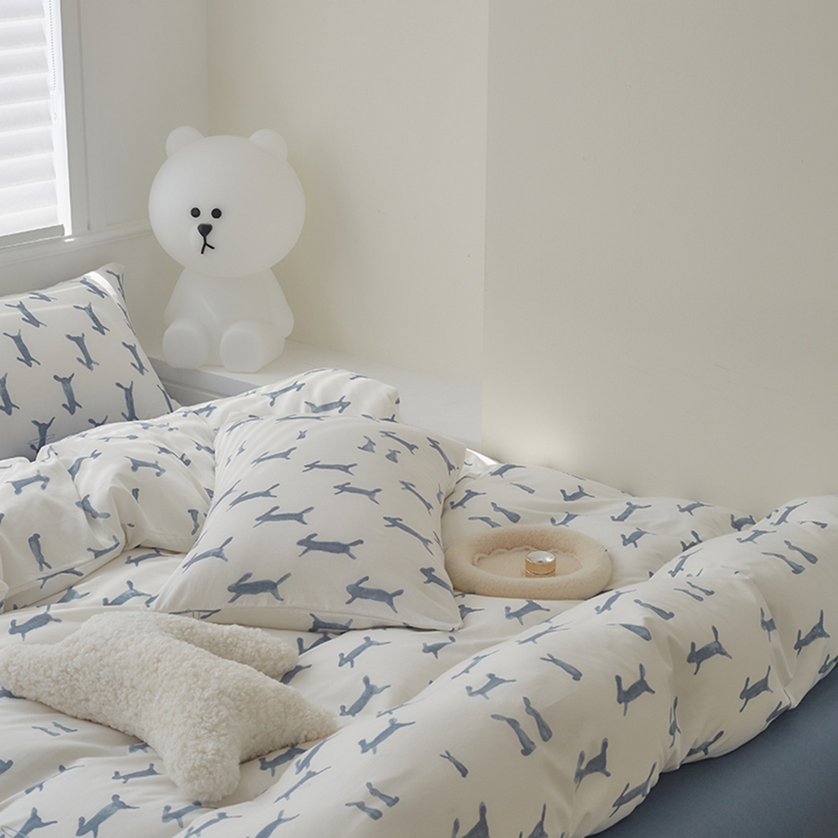 91家纺网 家纺一手货源 找家纺 爱丽丝 2026新款全棉针织四件套 奔奔兔-蓝