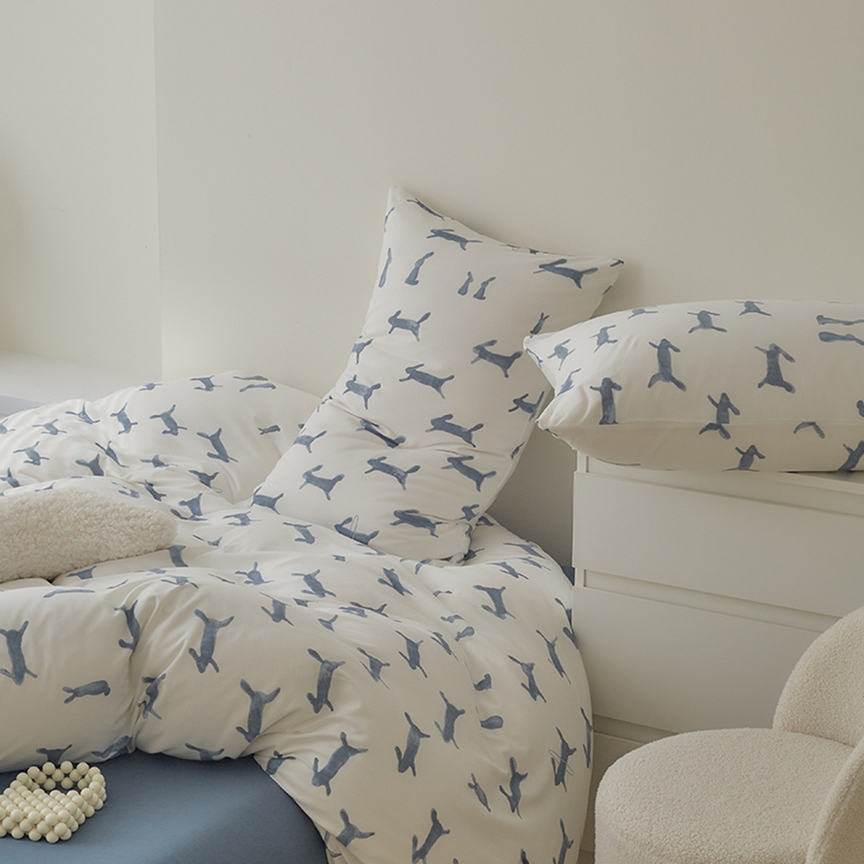 91家纺网 家纺一手货源 找家纺 爱丽丝 2026新款全棉针织四件套 奔奔兔-蓝