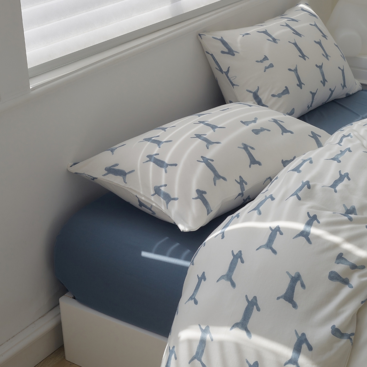 91家纺网 家纺一手货源 找家纺 爱丽丝 2026新款全棉针织四件套 奔奔兔-蓝