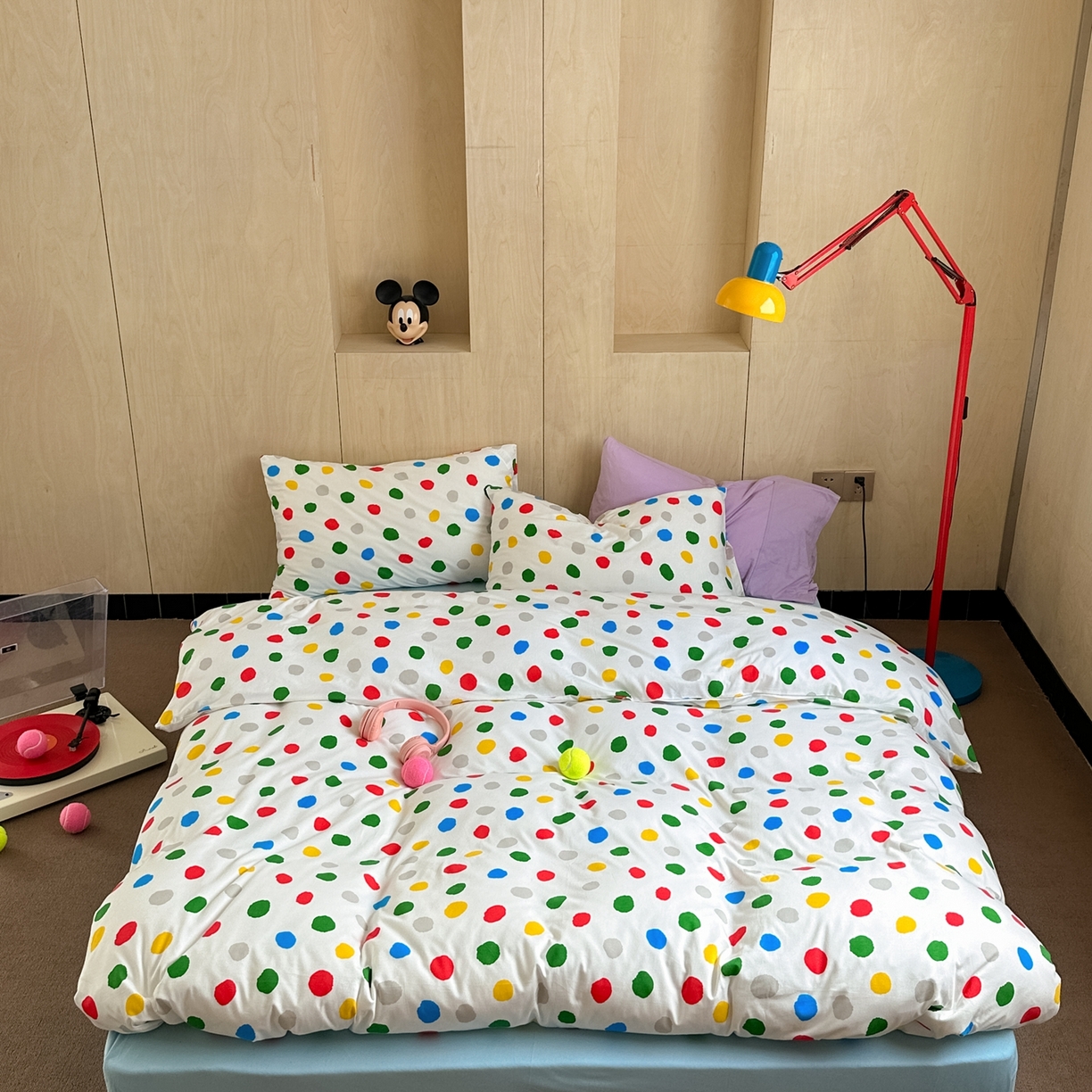 91家纺网 家纺一手货源 找家纺 爱丽丝 2026新款全棉针织四件套 彩色波点