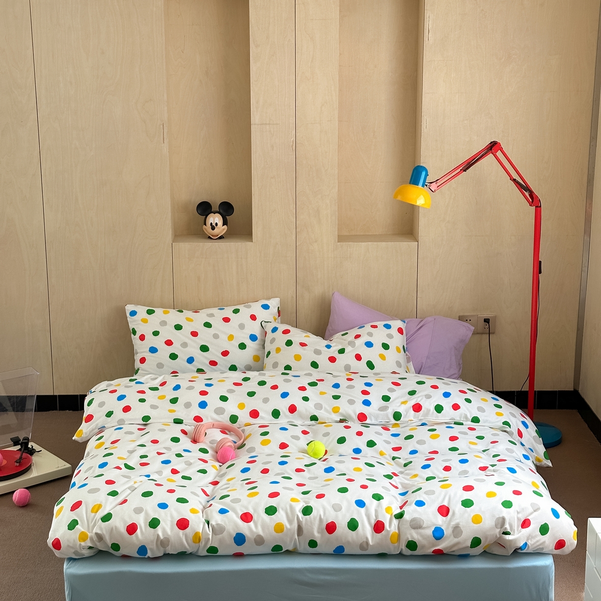 爱丽丝 2026新款全棉针织四件套 彩色波点