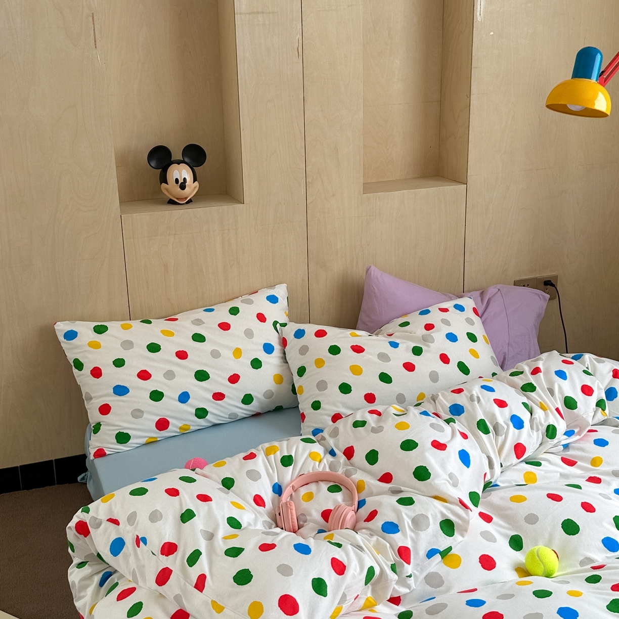 91家纺网 家纺一手货源 找家纺 爱丽丝 2026新款全棉针织四件套 彩色波点