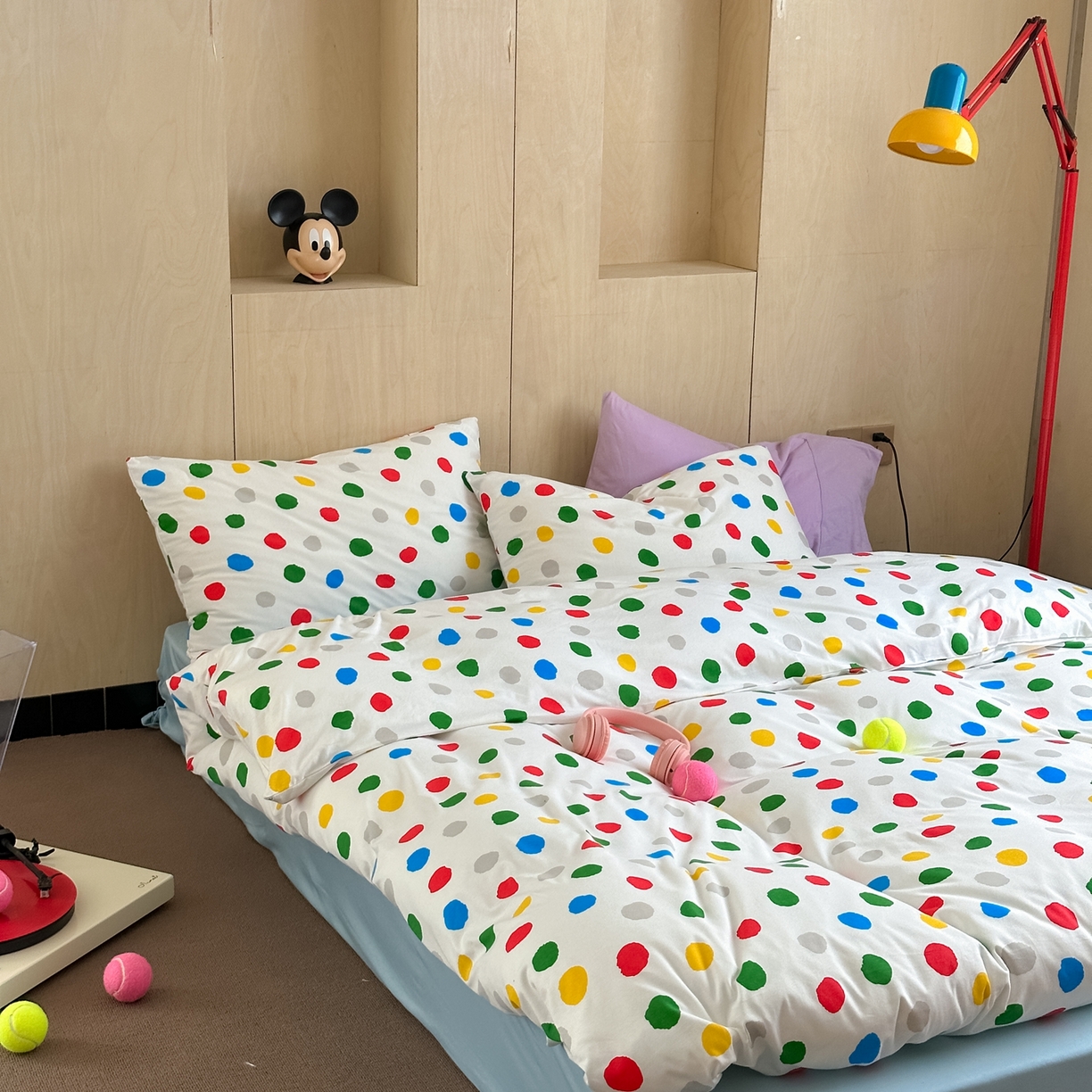 91家纺网 家纺一手货源 找家纺 爱丽丝 2026新款全棉针织四件套 彩色波点