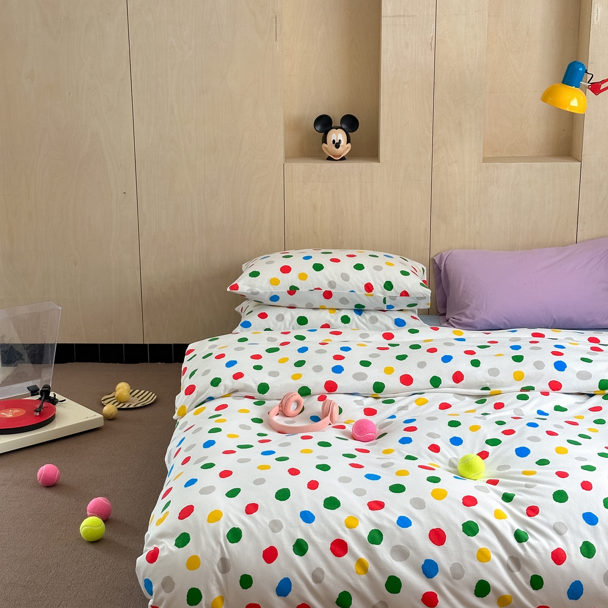 91家纺网 家纺一手货源 找家纺 爱丽丝 2026新款全棉针织四件套 彩色波点