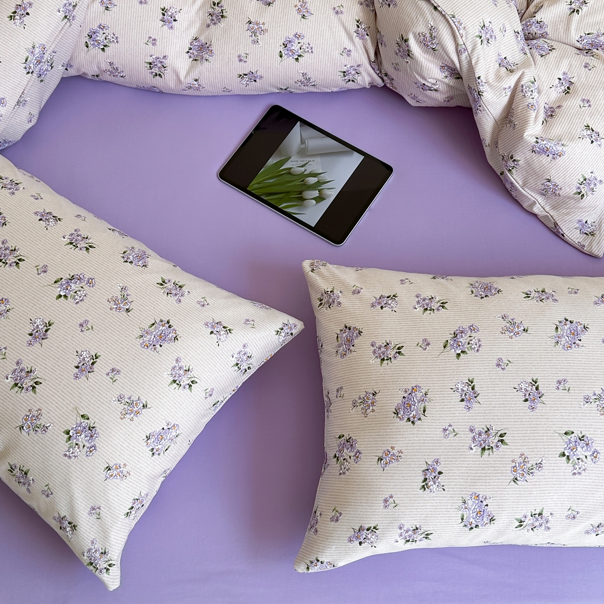 91家纺网 家纺一手货源 找家纺 爱丽丝 2026新款全棉针织四件套 迷迭紫