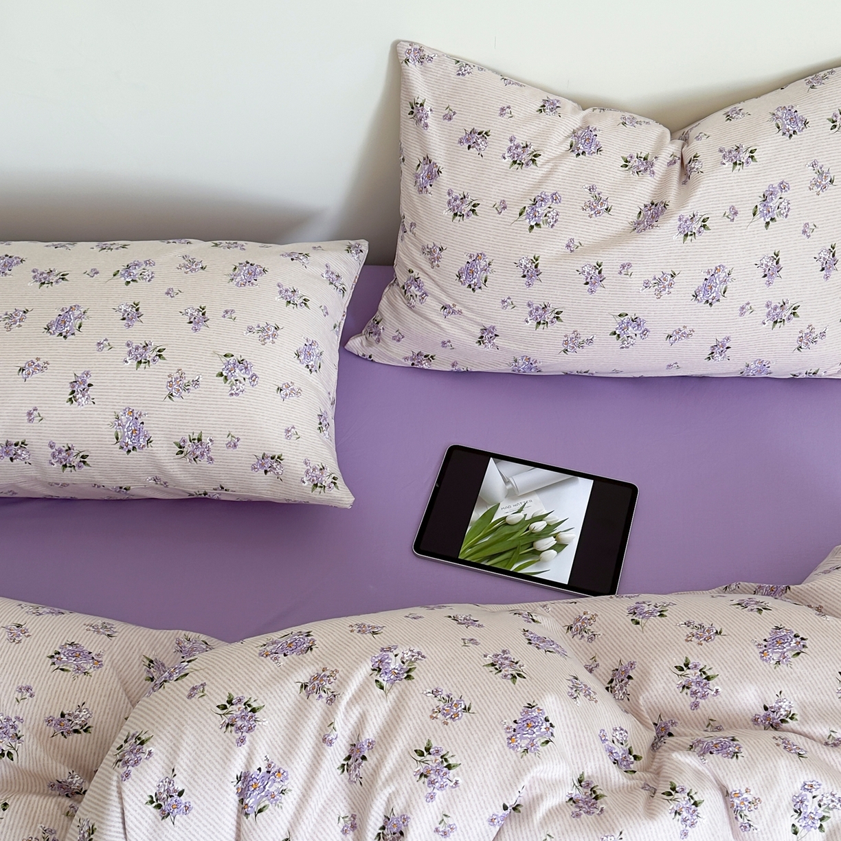 91家纺网 家纺一手货源 找家纺 爱丽丝 2026新款全棉针织四件套 迷迭紫