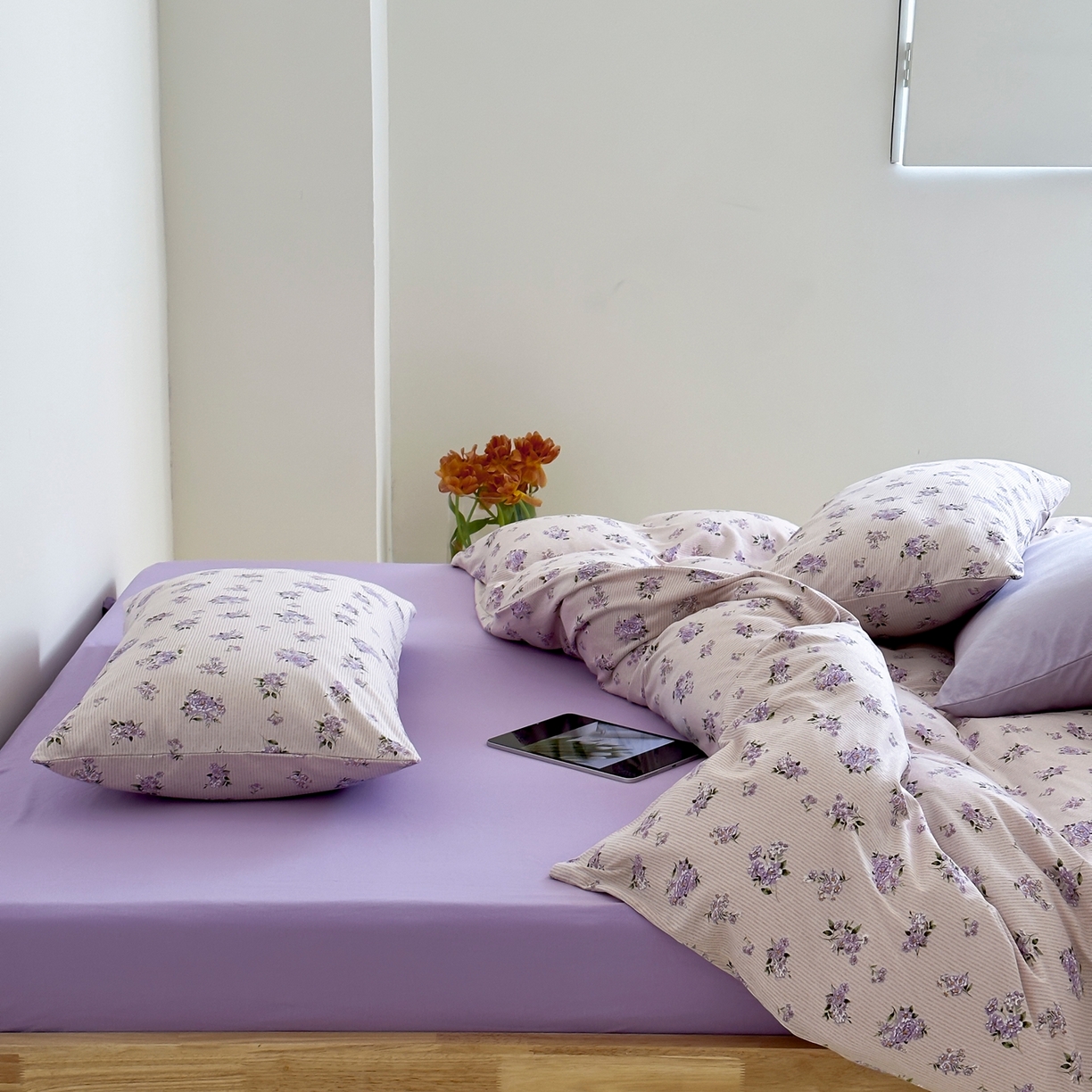 91家纺网 家纺一手货源 找家纺 爱丽丝 2026新款全棉针织四件套 迷迭紫