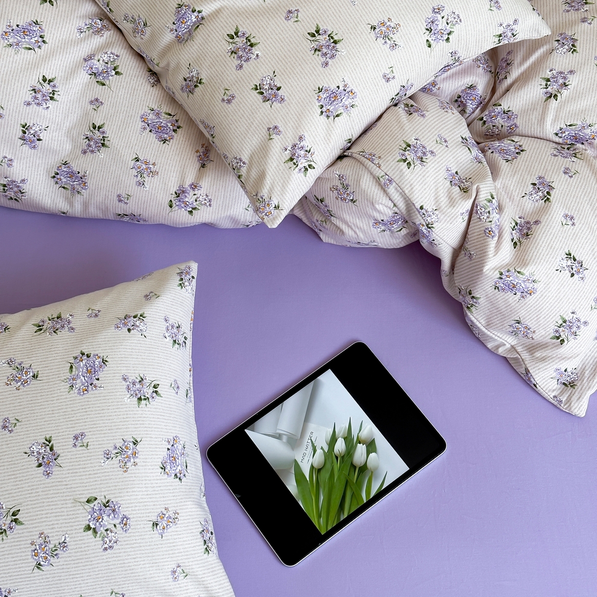 91家纺网 家纺一手货源 找家纺 爱丽丝 2026新款全棉针织四件套 迷迭紫