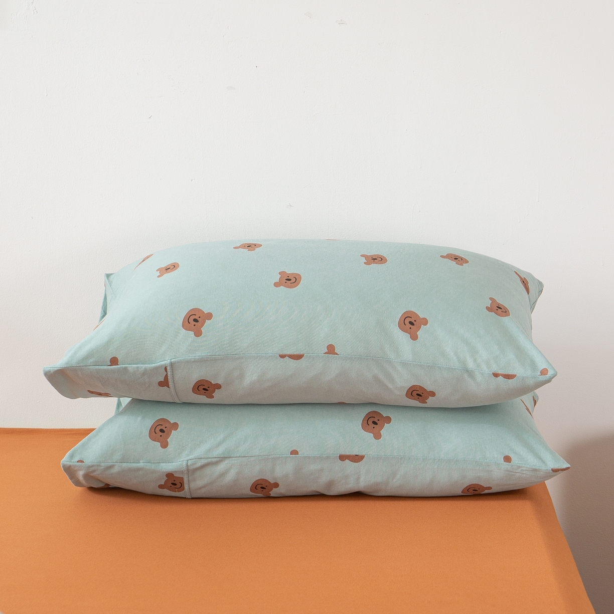 91家纺网 家纺一手货源 找家纺 爱丽丝 2026新款全棉针织四件套 晚安熊-绿