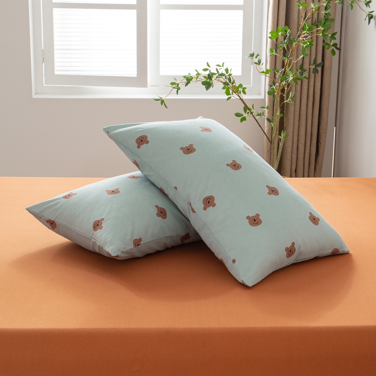 91家纺网 家纺一手货源 找家纺 爱丽丝 2026新款全棉针织四件套 晚安熊-绿