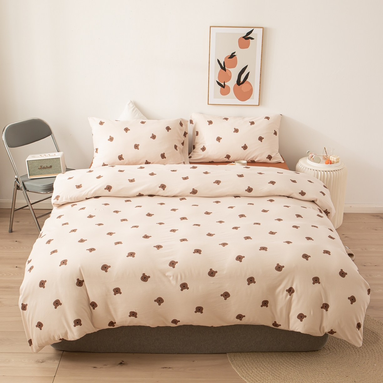 91家纺网 家纺一手货源 找家纺 爱丽丝 2026新款全棉针织四件套 晚安熊-米