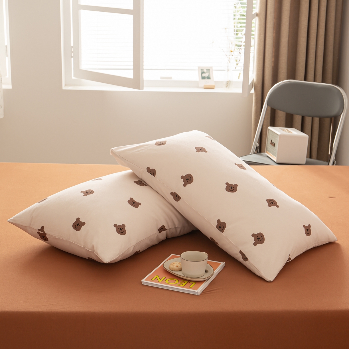 91家纺网 家纺一手货源 找家纺 爱丽丝 2026新款全棉针织四件套 晚安熊-米