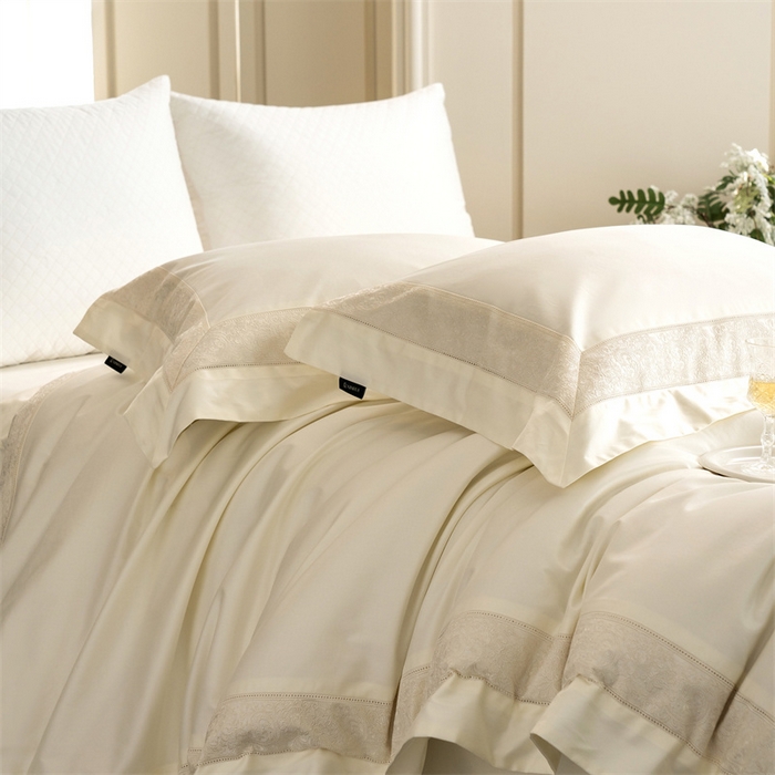 91家纺网 家纺一手货源 找家纺 馨蕊家居 2025秋冬新品超细旦磨毛高奢系列四件套-兰芙 兰芙-月光白