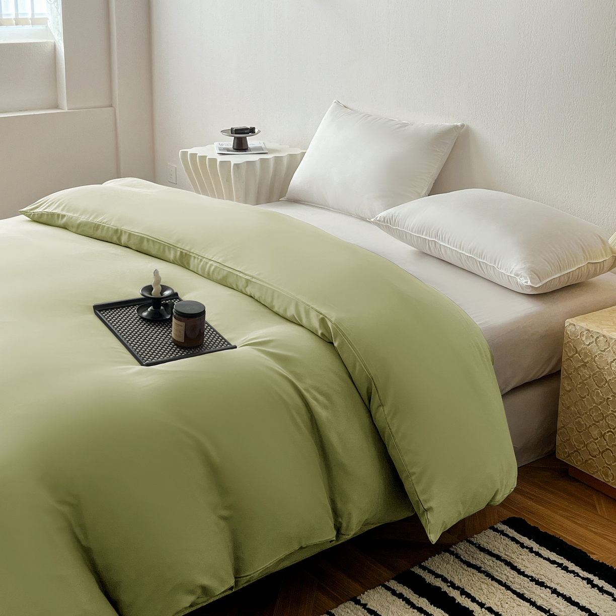 91家纺网 家纺一手货源 找家纺 恬澳家纺 2025外贸跨境电商亚马逊速卖通纯色单品单被套欧美尺寸多多跨境平台TEMU SHEIN 极简-苹果绿