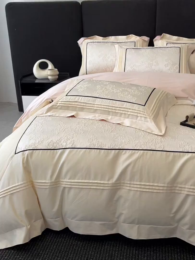 91家纺网 家纺一手货源 找家纺 （总）置顶家纺 2025新款洛神系列亲肤提花拼角压框四件套