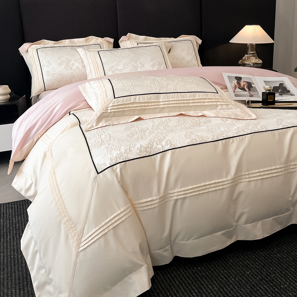 91家纺网 家纺一手货源 找家纺 （总）置顶家纺 2025新款洛神系列亲肤提花拼角压框四件套