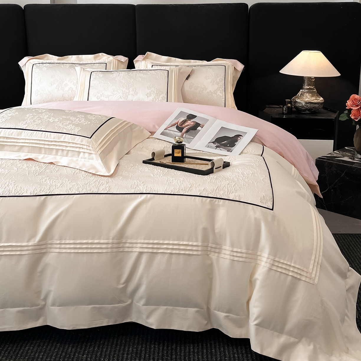 91家纺网 家纺一手货源 找家纺 （总）置顶家纺 2025新款洛神系列亲肤提花拼角压框四件套