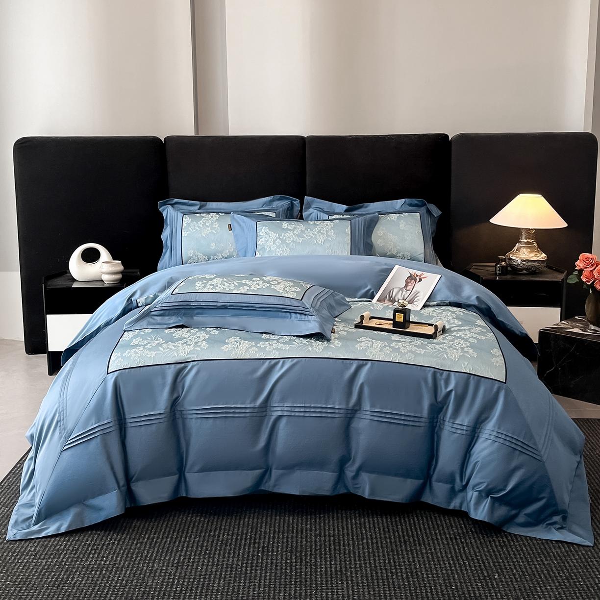 91家纺网 家纺一手货源 找家纺 （总）置顶家纺 2025新款洛神系列亲肤提花拼角压框四件套